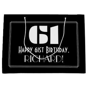 61st Birthday ~ Art Deco Inspired Look "61" + Name Large Gift Bag