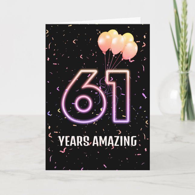 61st Birthday Balloons and Confetti Card (Front)