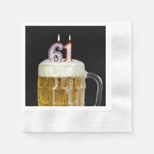 61st birthday candles in beer napkin