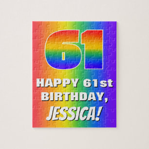 61st Birthday: Colourful, Fun Rainbow Pattern # 61 Jigsaw Puzzle