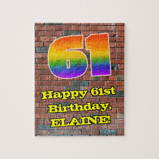 61st Birthday: Fun Graffiti-Inspired Rainbow 61 Jigsaw Puzzle (Vertical)