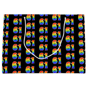 61st Birthday: Fun Rainbow Event Number 61 Pattern Large Gift Bag