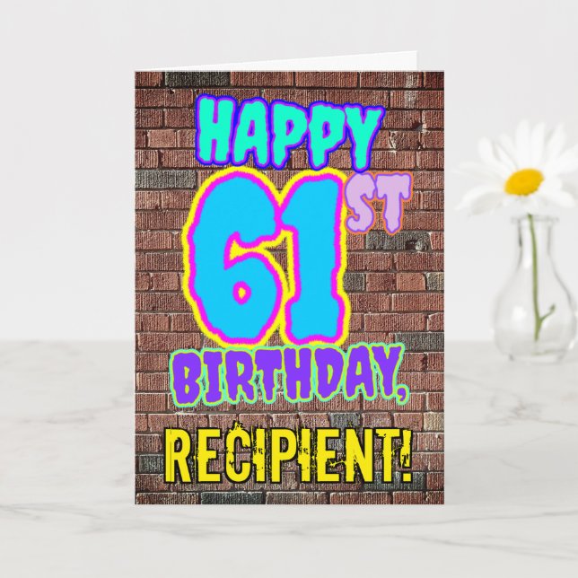 61st Birthday - Fun, Urban Graffiti Inspired Look Card (Small Plant)