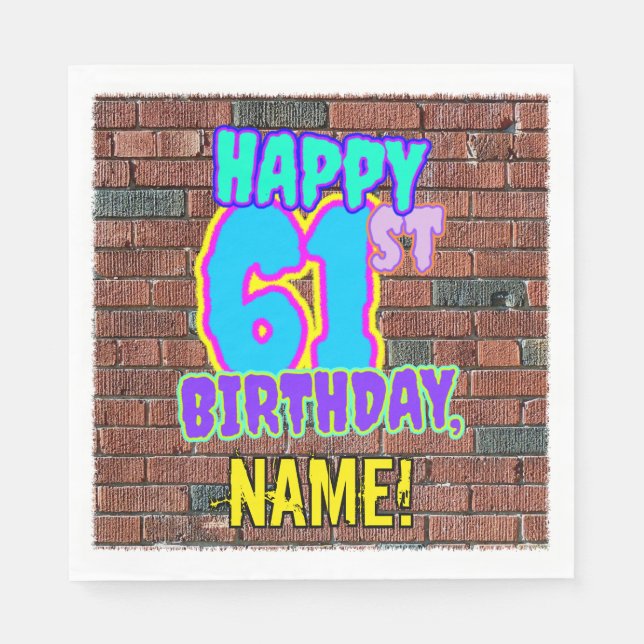 61st Birthday ~ Fun, Urban Graffiti Inspired Look Napkin (Front)