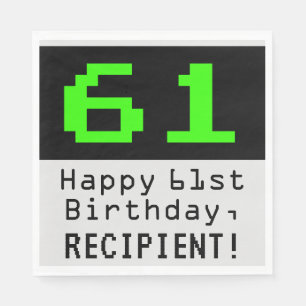 61st Birthday - Nerdy / Geeky Style "61" & Name Napkin