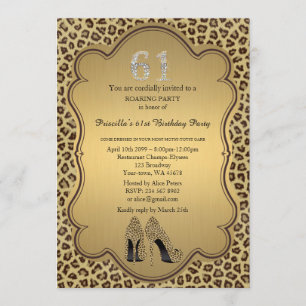 61st,Birthday Party 61st,Cheetah High Heels Shoes Invitation