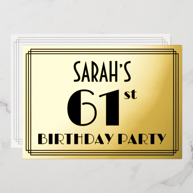 61st Birthday Party — Art Deco Look “61” + Name (Front/Back)