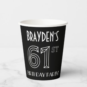 61st Birthday Party: Art Deco Style + Custom Name Paper Cups