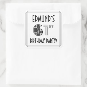 61st Birthday Party: Art Deco Style + Custom Name Square Sticker