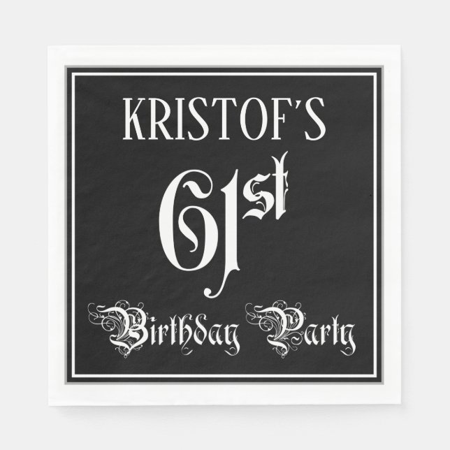 61st Birthday Party — Fancy Script + Custom Name Napkin (Front)