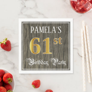 61st Birthday Party — Faux Gold & Faux Wood Look Napkin