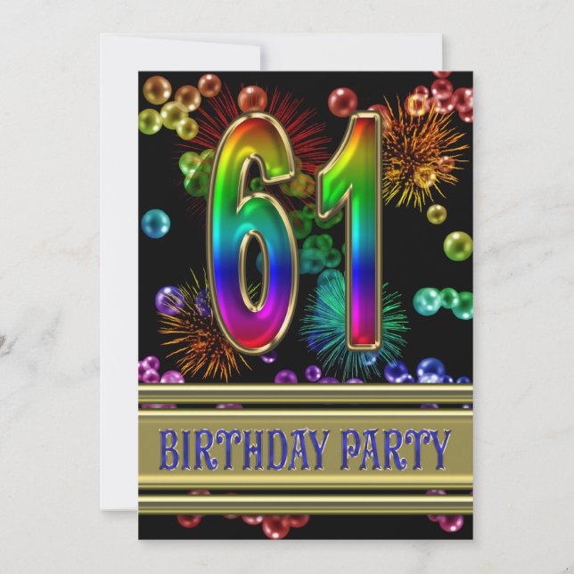 61st Birthday party Invitation with bubbles (Front)