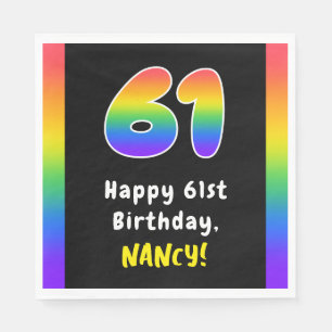 61st Birthday: Rainbow Spectrum # 61, Custom Name Napkin