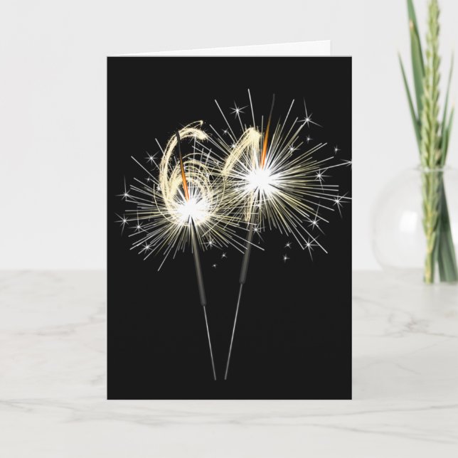 61st Birthday Sparklers on Black  Card (Front)