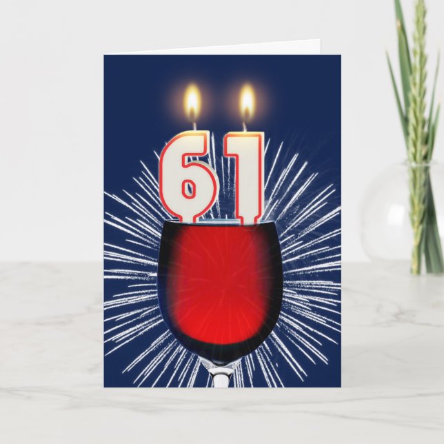 61st Birthday with wine and candles Card (Front)