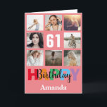 61st Happy Birthday Photo Collage Modern Pink Card<br><div class="desc">61st Happy Birthday Photo Collage Modern Pink Card with personalized name. For further customization,  please click the "Customize it" button and use our design tool to modify this template.</div>