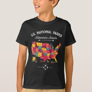 62 National Parks Map Gifts Us Park Vintage Campin T-Shirt