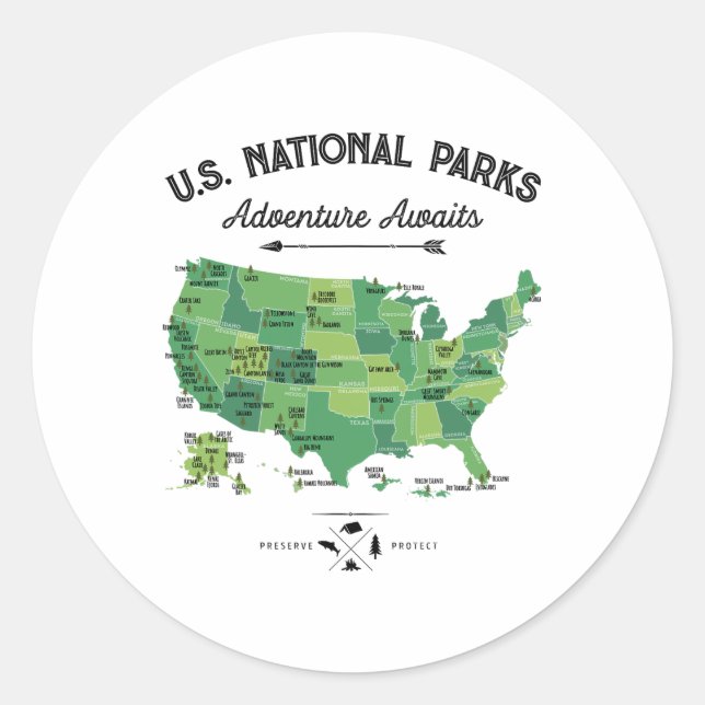 62 National Parks Map Us Park Vintage Camping Hiki Classic Round Sticker (Front)