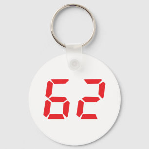 62 sixty-two red alarm clock digital number keychain