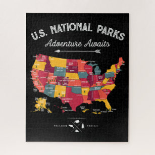 62 US National Parks Map Vintage Camping Hiking Jigsaw Puzzle