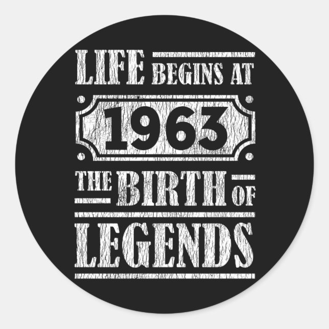 62 Year Old 1963 Birth Of Legend 62nd Birthday Classic Round Sticker (Front)