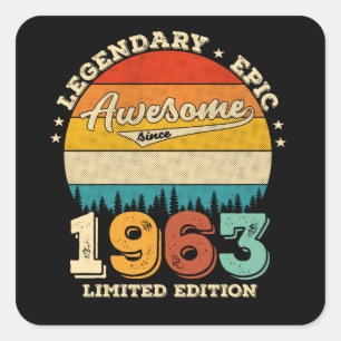 62 Year Old Bday 1963 Awesome 62nd Birthday Gift Square Sticker