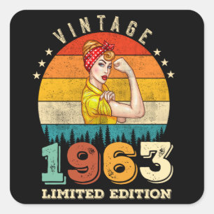 62 Year Old Bday 1963 Vintage 62nd Birthday Women Square Sticker