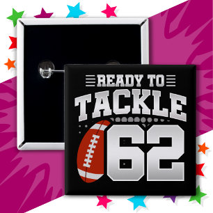 62 Year Old Tackle Football Party 62nd Birthday 2 Inch Square Button