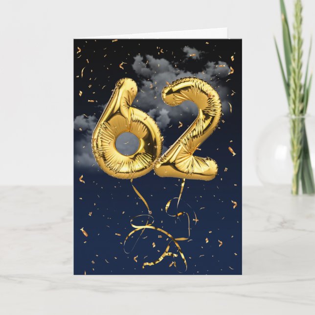 62e Anniversaire Gold Mylar Balloon et carte Confe (Devant)