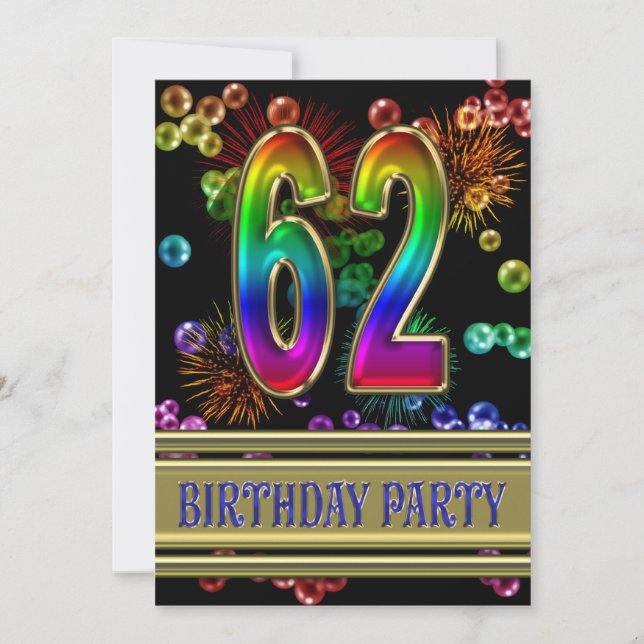 62e fête d'anniversaire Invitation avec bulles (Devant)