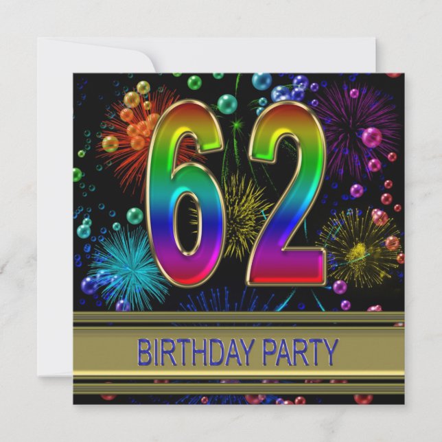 62e fête d'anniversaire Invitation avec bulles (Devant)