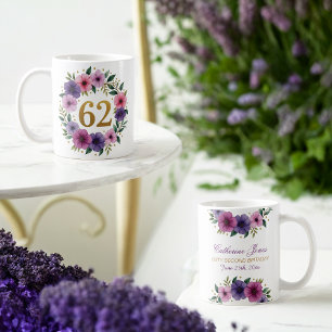 62ème Anniversaire Mug - Couronne florale avec num