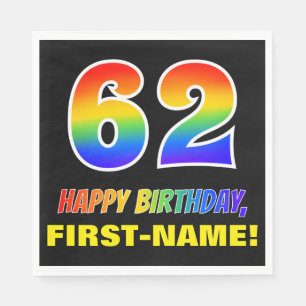 62nd Birthday: Bold, Fun, Simple, Rainbow 62 Napkin