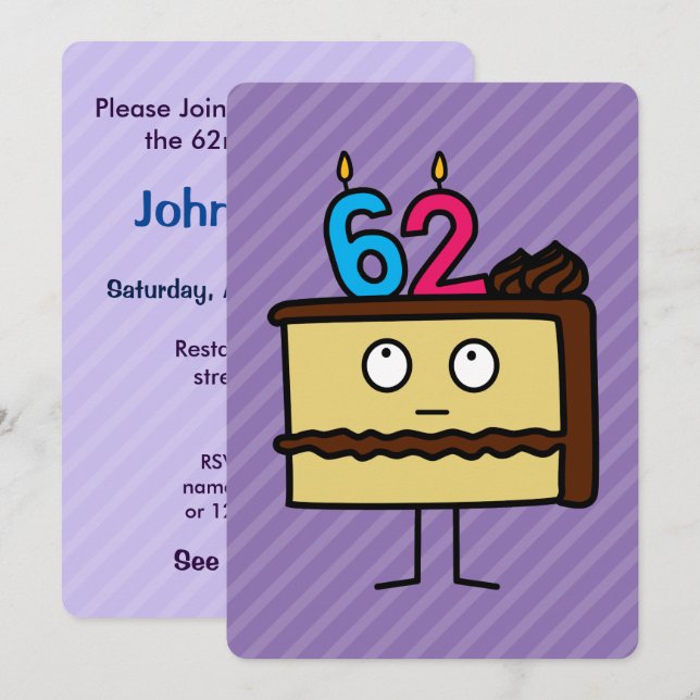 62nd Birthday Cake with Candles Invitation (Front/Back)