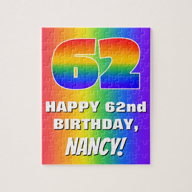 62nd Birthday: Colourful, Fun Rainbow Pattern # 62 Jigsaw Puzzle (Vertical)