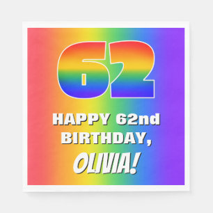 62nd Birthday: Colourful, Fun Rainbow Pattern # 62 Napkin