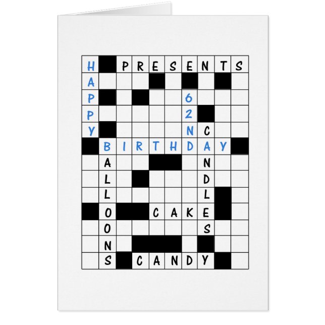 62nd Birthday, Crossword Puzzle Birthday Card (Front)