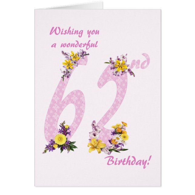 62nd Birthday Flower Decorated Numbers (Front)