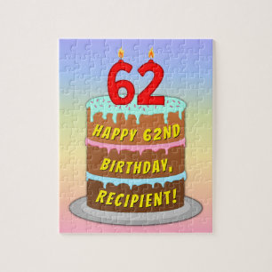 62nd Birthday: Fun Cake and Candles + Custom Name Jigsaw Puzzle