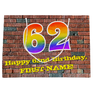 62nd Birthday: Fun, Graffiti-Inspired Rainbow # 62 Large Gift Bag