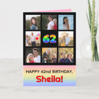 62nd Birthday: Fun Rainbow #, Custom Photos + Name