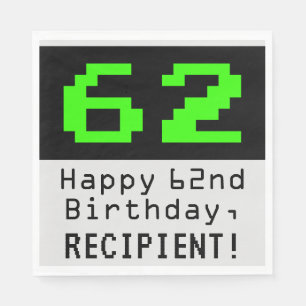 62nd Birthday - Nerdy / Geeky Style "62" & Name Napkin