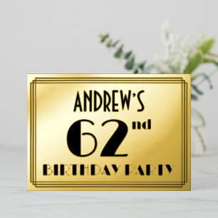 62nd Birthday Party — Art Deco Look “62” + Name