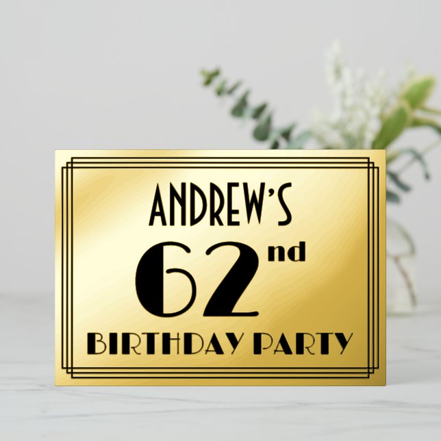 62nd Birthday Party — Art Deco Look “62” + Name (Standing Front)
