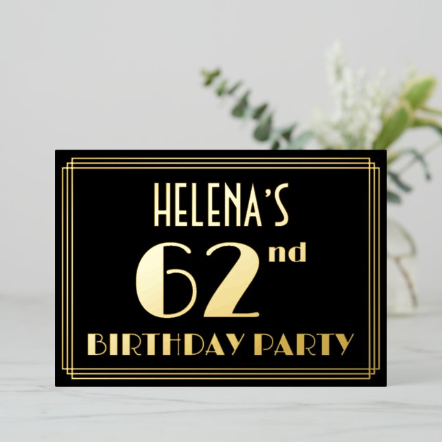 62nd Birthday Party: Art Deco Look “62”, w/ Name (Standing Front)