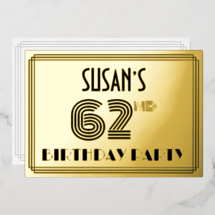 62nd Birthday Party — Art Deco Style “62” & Name