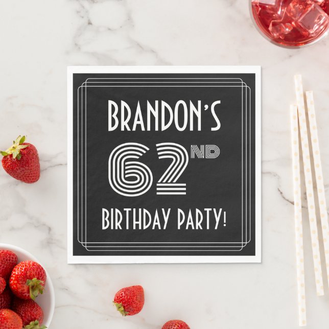 62nd Birthday Party: Art Deco Style + Custom Name Napkin (Insitu)