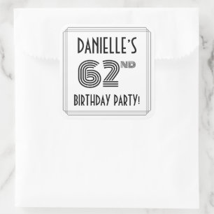 62nd Birthday Party: Art Deco Style + Custom Name Square Sticker