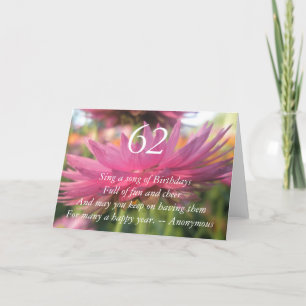 62nd Birthday Pink Paper Daisy Quote Card