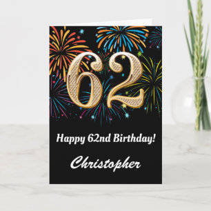 62nd Birthday Rainbow Fireworks Black and Gold Card